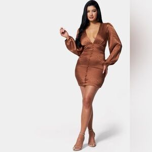 bebe | Satin Button Up Jacquard Mini Dress | NWT!